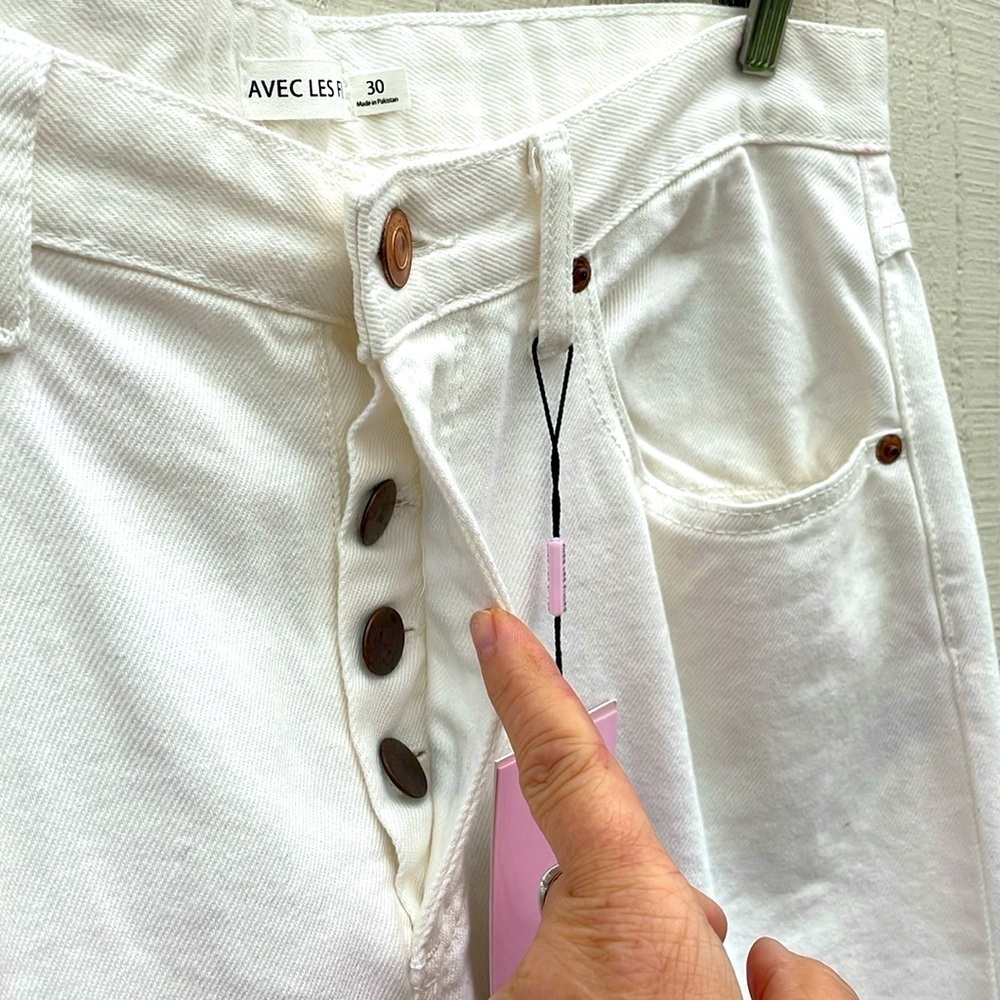 Avec Les Filles Women’s High Rise Jeans Size 30 White Button Fly Straight Leg - Picture 4 of 12